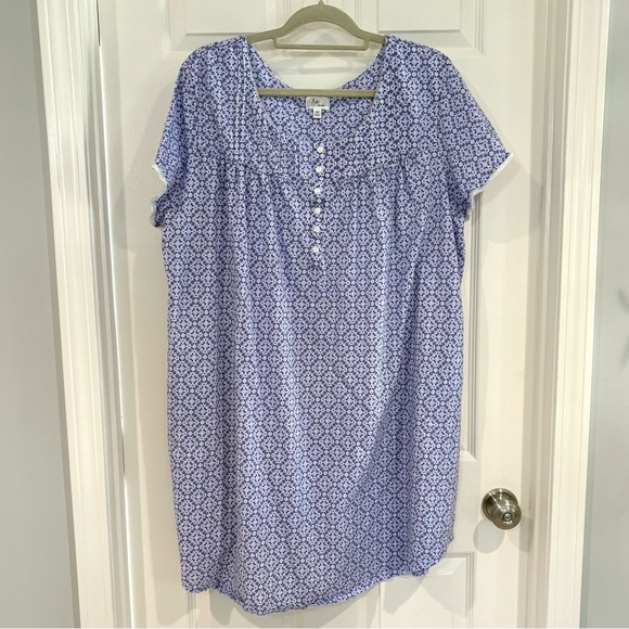 Aria Collection Purple Floral Print Nightgown Sleepwear 3X Cotton Button Pockets - Picture 1 of 12